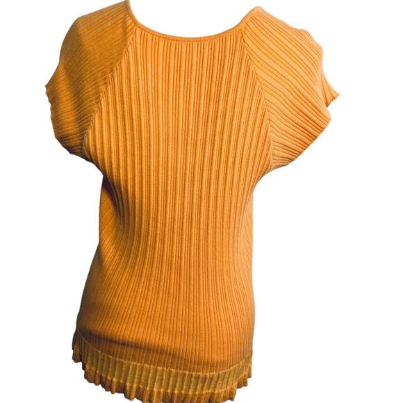 J. Jill Orange Ribbed Ruffle Edge Tee Top Blouse Large - Picture 7 of 16